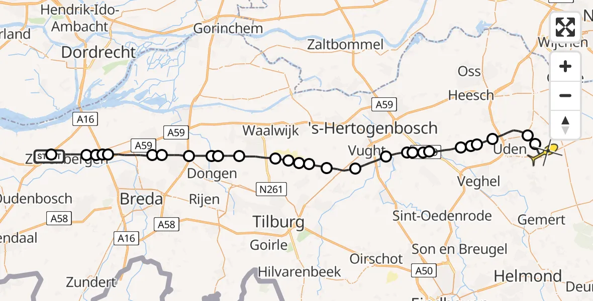 Routekaart van de vlucht: Lifeliner 3 naar Vliegbasis Volkel