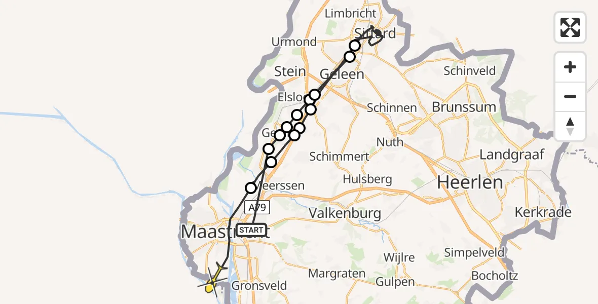 Routekaart van de vlucht: Politieheli naar Maastricht