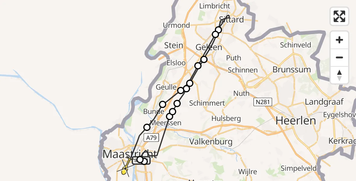 Routekaart van de vlucht: Politiehelikopter naar Maastricht
