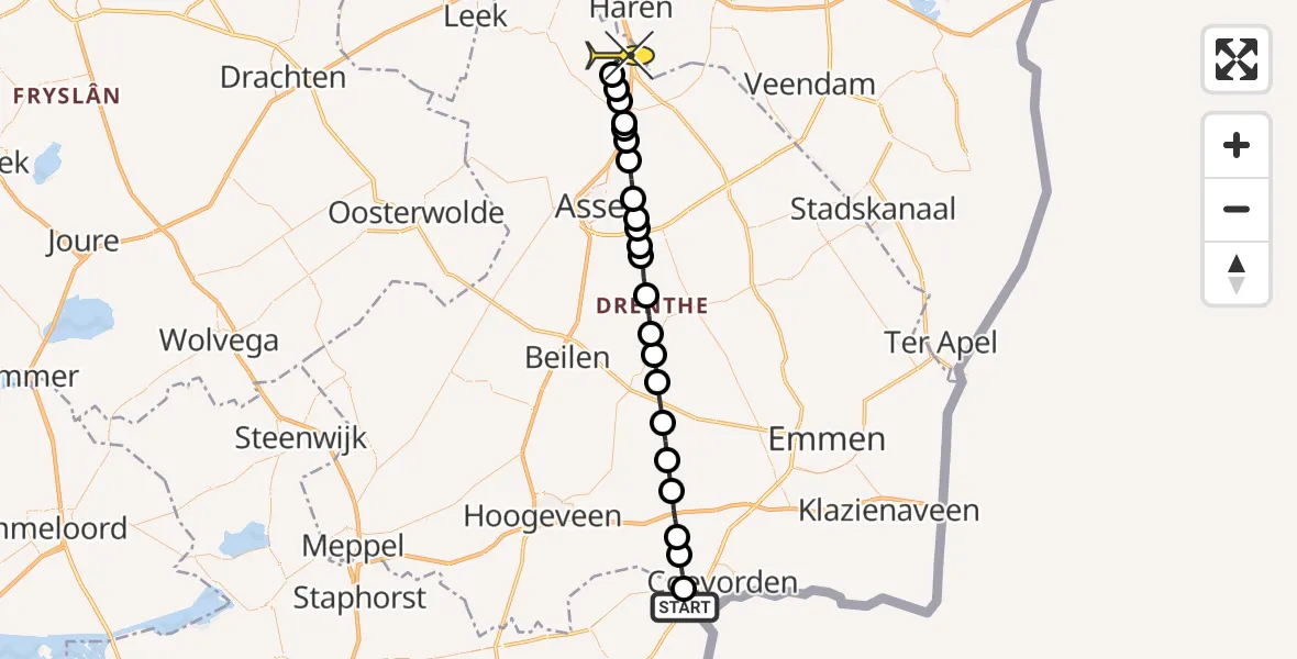 Routekaart van de vlucht: Lifeliner 4 naar Groningen Airport Eelde