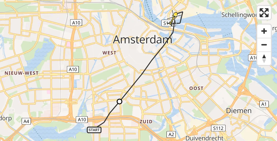 Routekaart van de vlucht: Lifeliner 1 naar Amsterdam