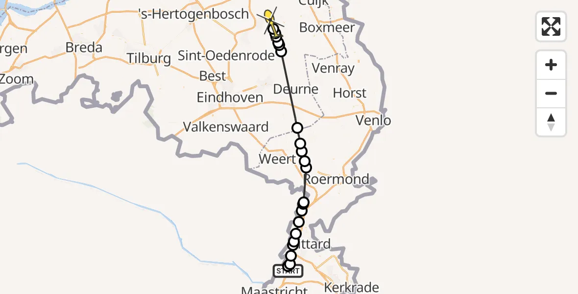 Routekaart van de vlucht: Politiehelikopter naar Vliegbasis Volkel