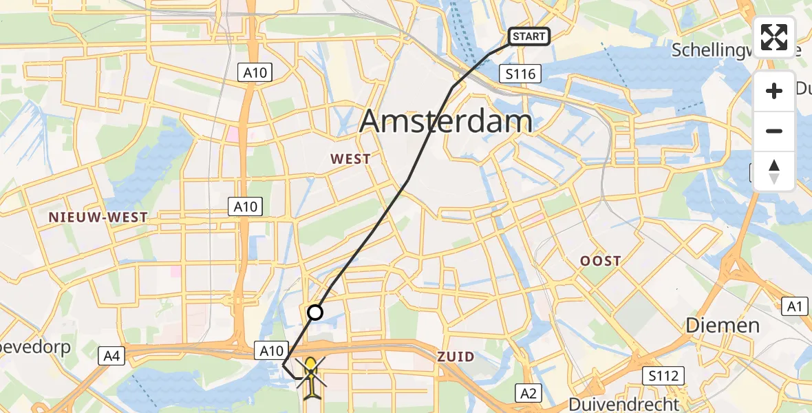 Routekaart van de vlucht: Lifeliner 1 naar VU Medisch Centrum Amsterdam