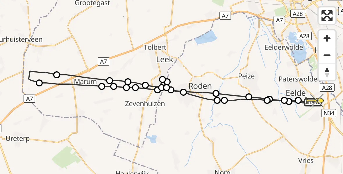 Routekaart van de vlucht: Lifeliner 4 naar Groningen Airport Eelde