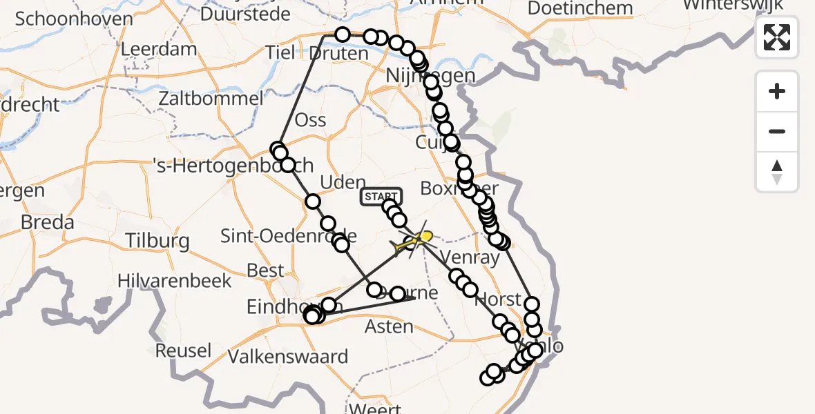 Routekaart van de vlucht: Politiehelikopter naar De Rips
