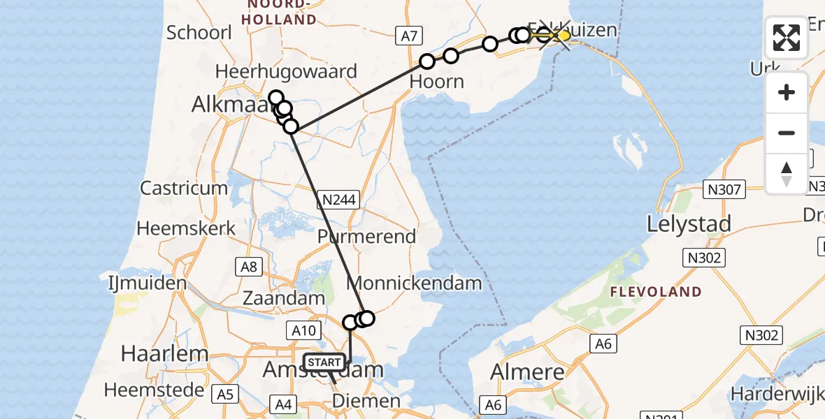Routekaart van de vlucht: Politiehelikopter naar Bovenkarspel