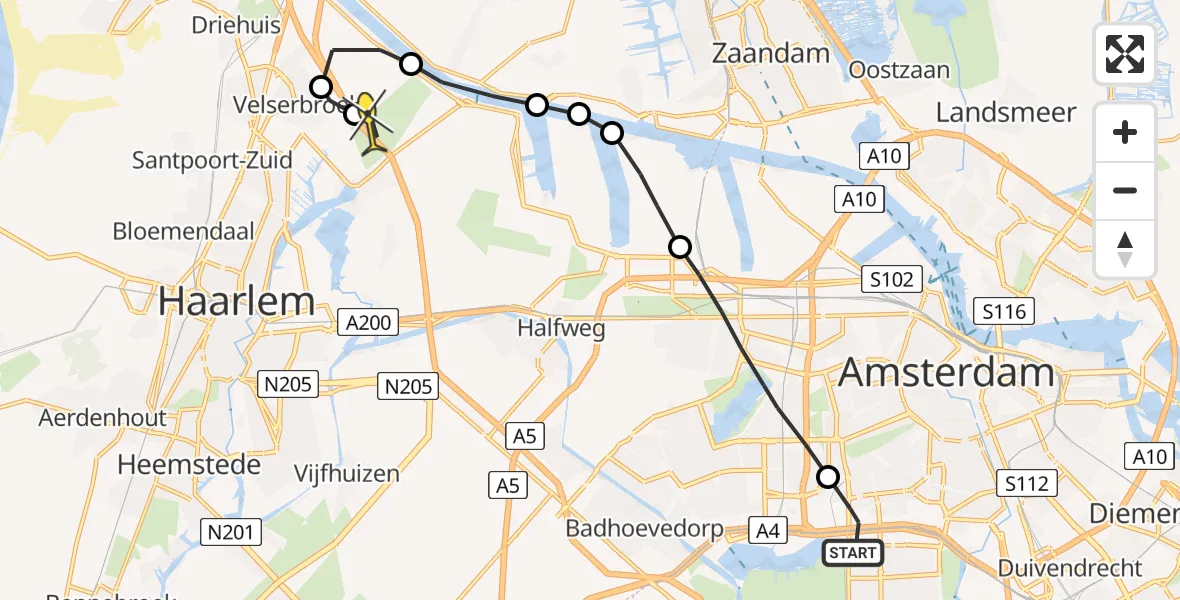 Routekaart van de vlucht: Lifeliner 1 naar Velsen-Zuid