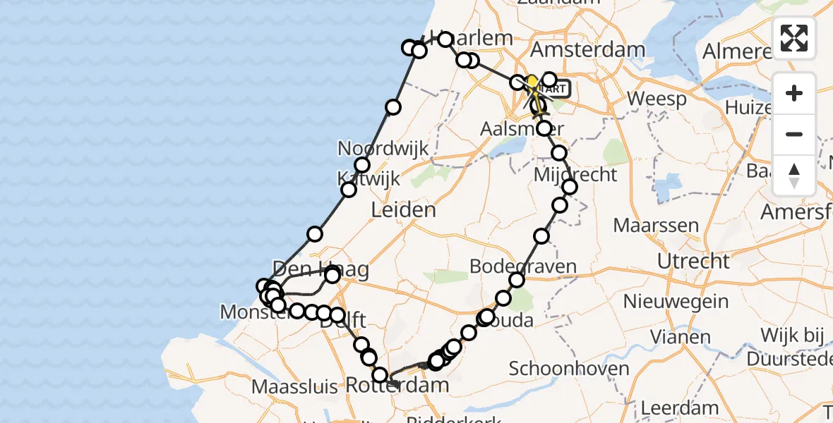 Routekaart van de vlucht: Politiehelikopter naar Luchthaven Schiphol