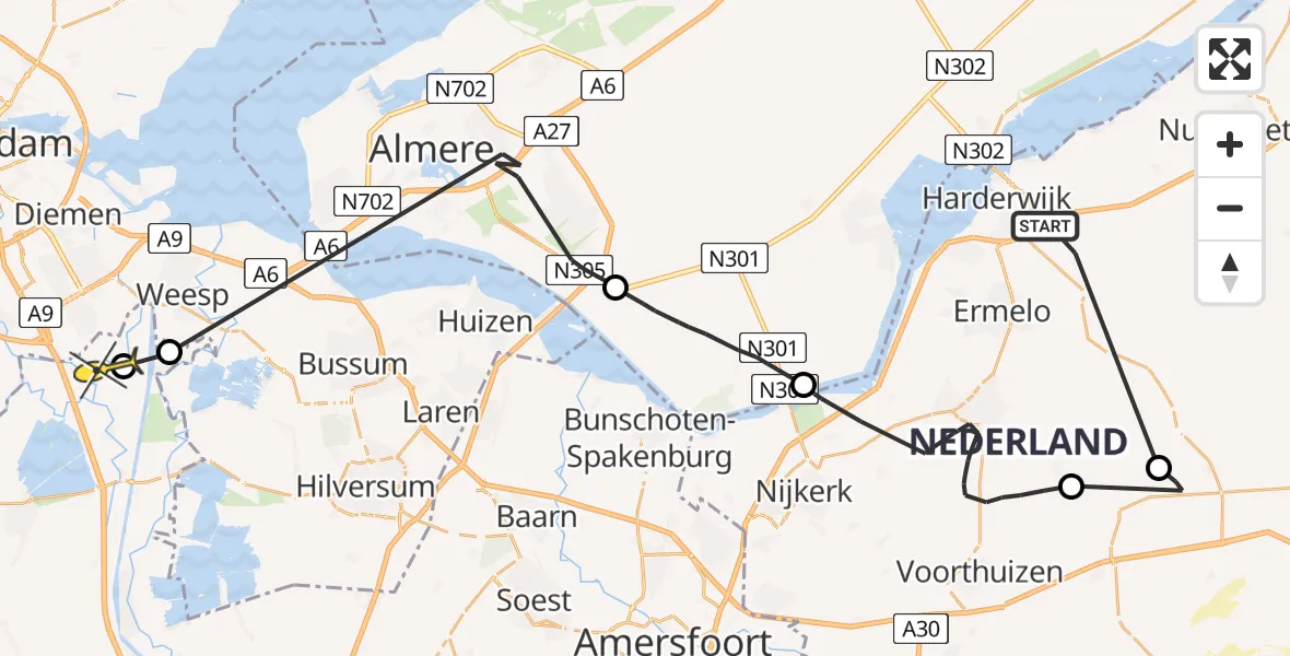 Routekaart van de vlucht: Politiehelikopter naar Abcoude