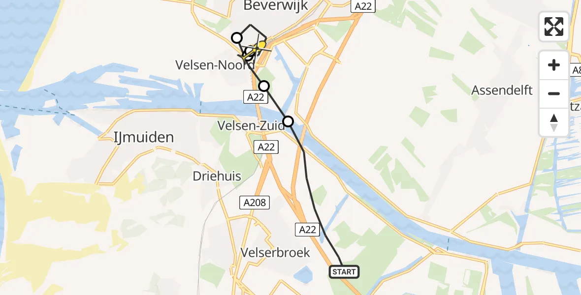 Routekaart van de vlucht: Lifeliner 1 naar Beverwijk