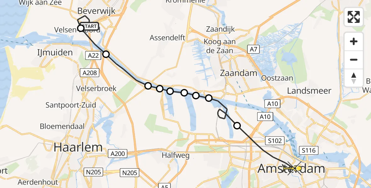 Routekaart van de vlucht: Lifeliner 1 naar Amsterdam