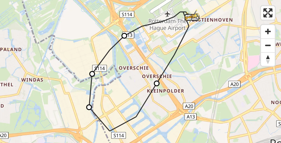 Vluchtroute Traumahelikopter Rotterdam The Hague Airport - Rotterdam The Hague Airport, 13 juni 2023, 18:26