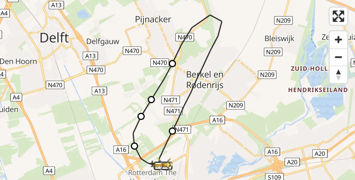 Vluchtroute Traumahelikopter Rotterdam The Hague Airport - Rotterdam The Hague Airport, 13 juni 2023, 18:33
