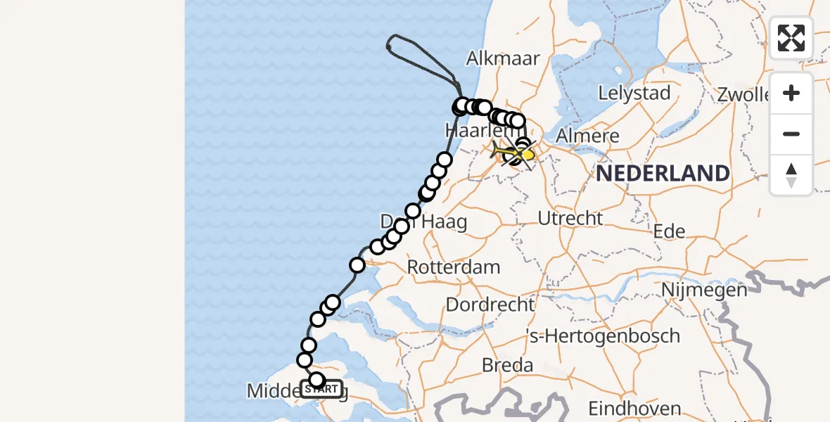 Routekaart van de vlucht: Politieheli naar Schiphol