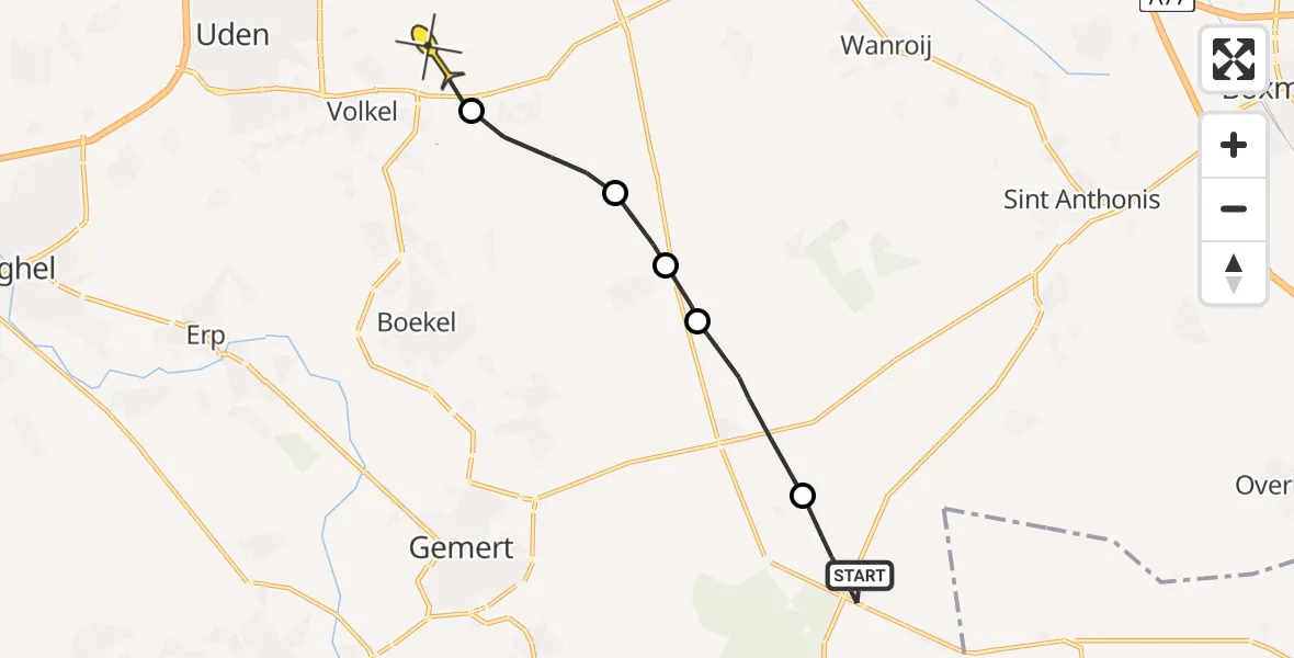 Routekaart van de vlucht: Politieheli naar Vliegbasis Volkel