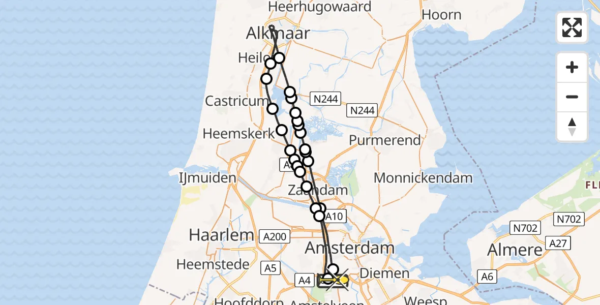 Routekaart van de vlucht: Lifeliner 1 naar VU Medisch Centrum Amsterdam