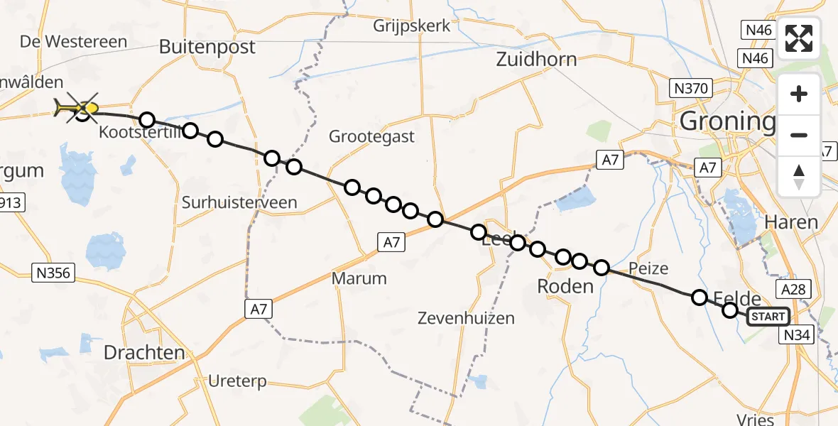 Routekaart van de vlucht: Lifeliner 4 naar Jistrum