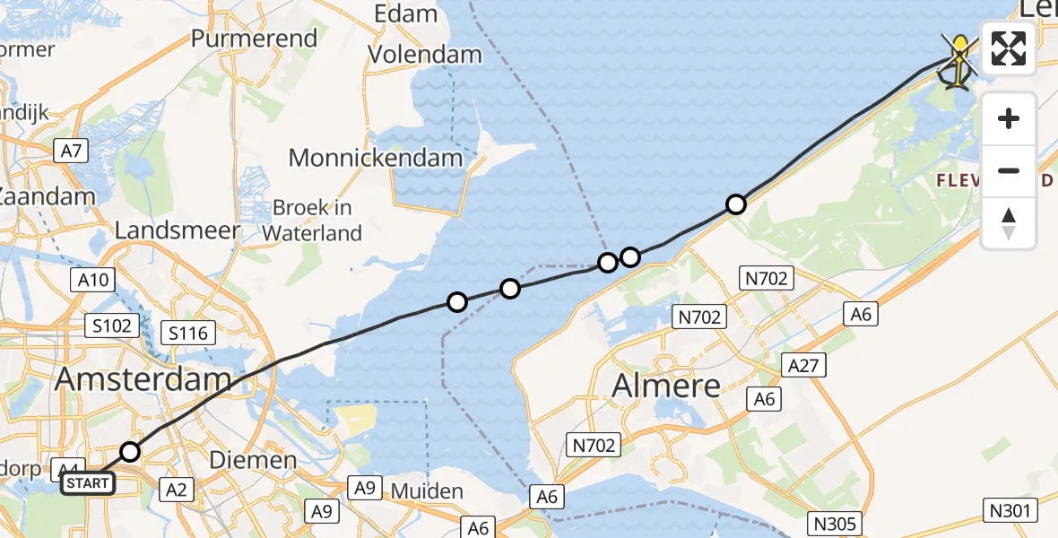 Routekaart van de vlucht: Lifeliner 1 naar Lelystad