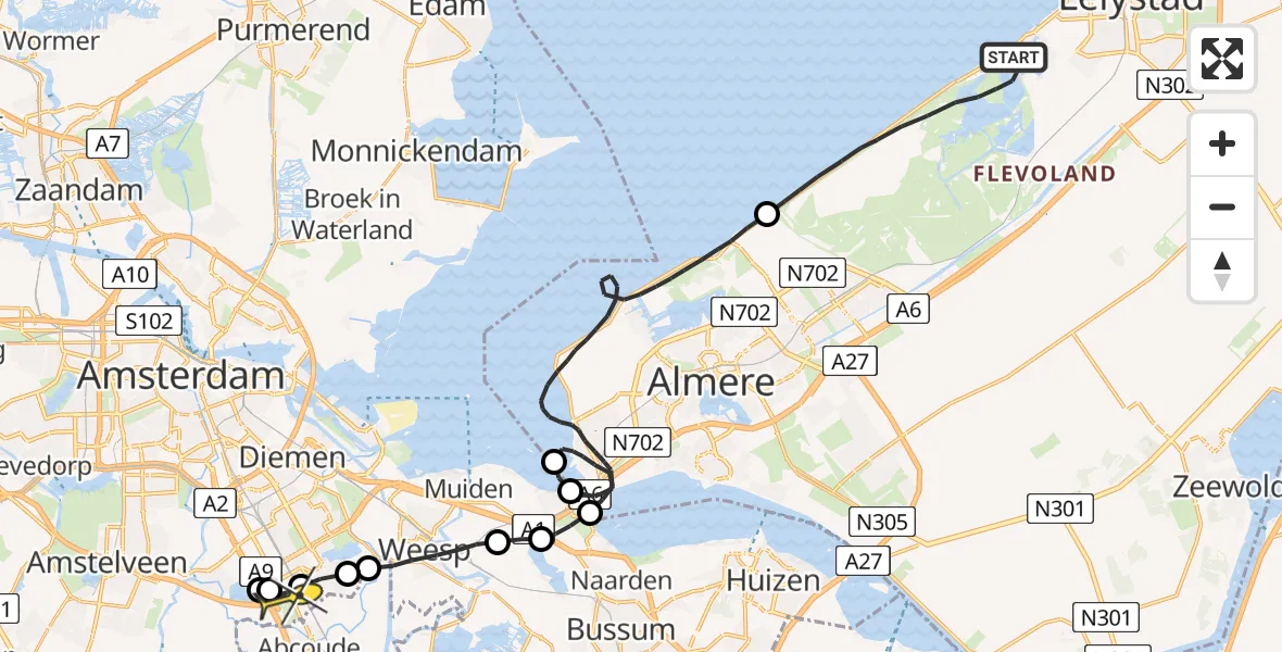 Routekaart van de vlucht: Lifeliner 1 naar Academisch Medisch Centrum (AMC)