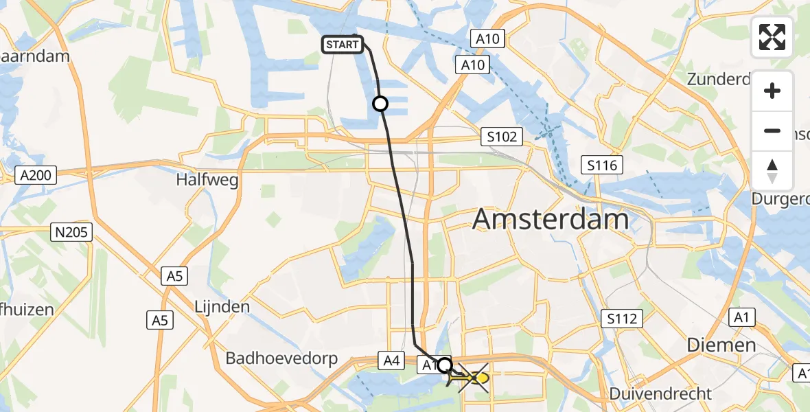 Routekaart van de vlucht: Lifeliner 1 naar VU Medisch Centrum Amsterdam