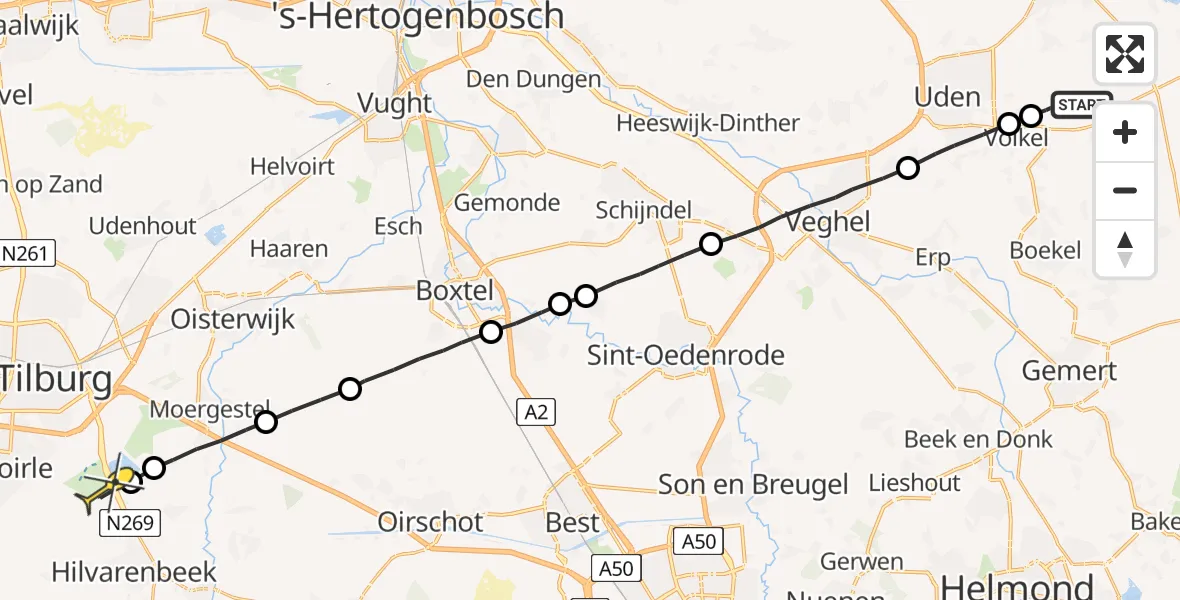 Routekaart van de vlucht: Lifeliner 3 naar Hilvarenbeek