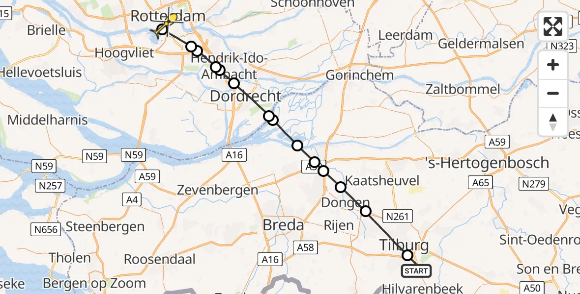 Routekaart van de vlucht: Lifeliner 3 naar Erasmus MC