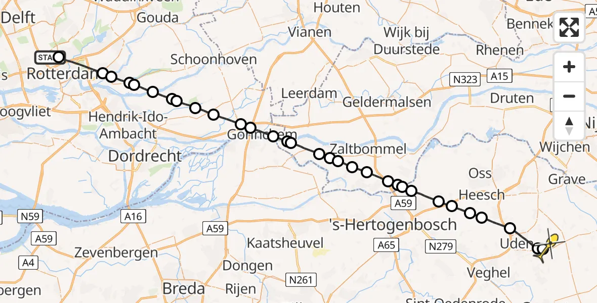 Routekaart van de vlucht: Lifeliner 3 naar Vliegbasis Volkel