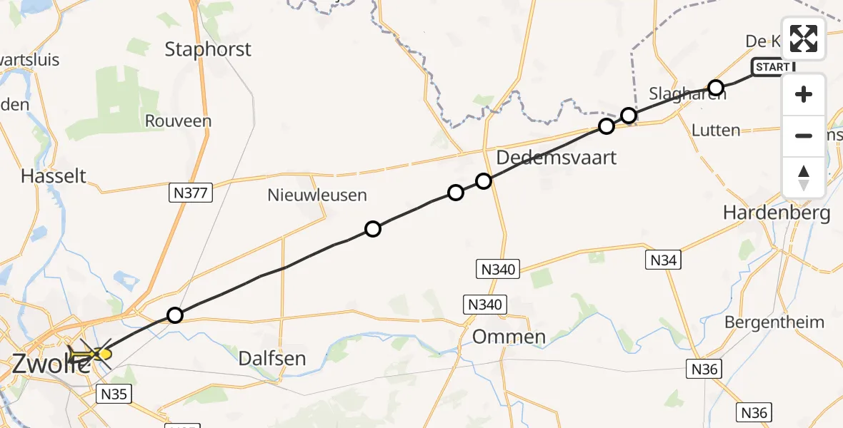 Routekaart van de vlucht: Lifeliner 4 naar Zwolle