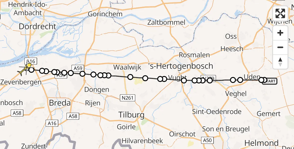 Routekaart van de vlucht: Lifeliner 3 naar Moerdijk