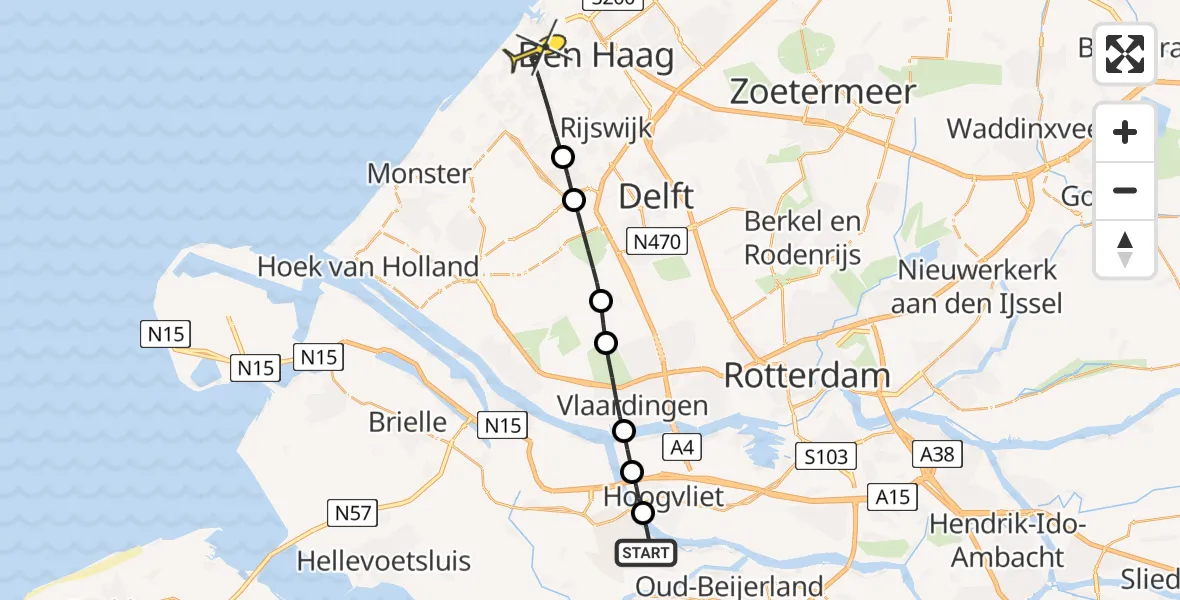 Routekaart van de vlucht: Lifeliner 2 naar Den Haag