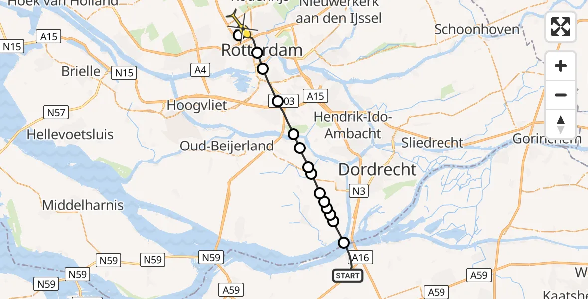 Routekaart van de vlucht: Lifeliner 3 naar Rotterdam The Hague Airport