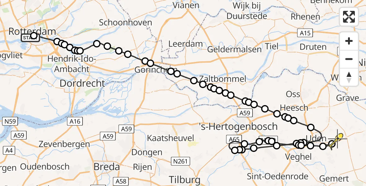 Routekaart van de vlucht: Lifeliner 3 naar Vliegbasis Volkel