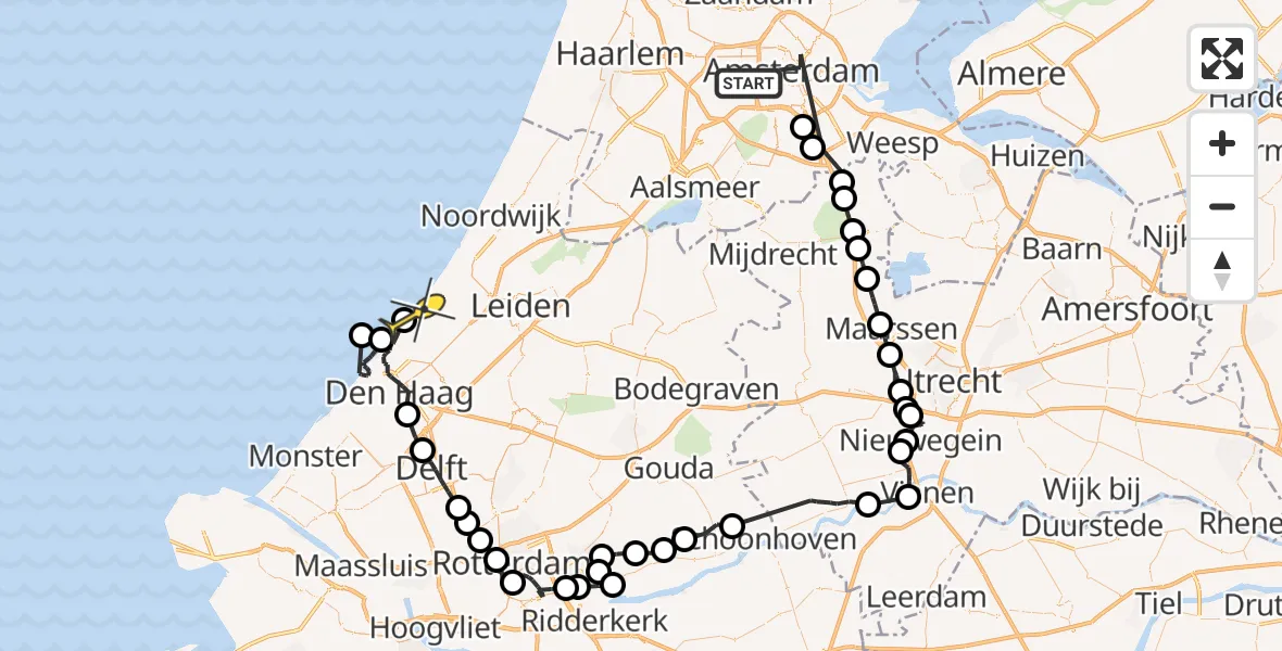 Routekaart van de vlucht: Politieheli naar Wassenaar