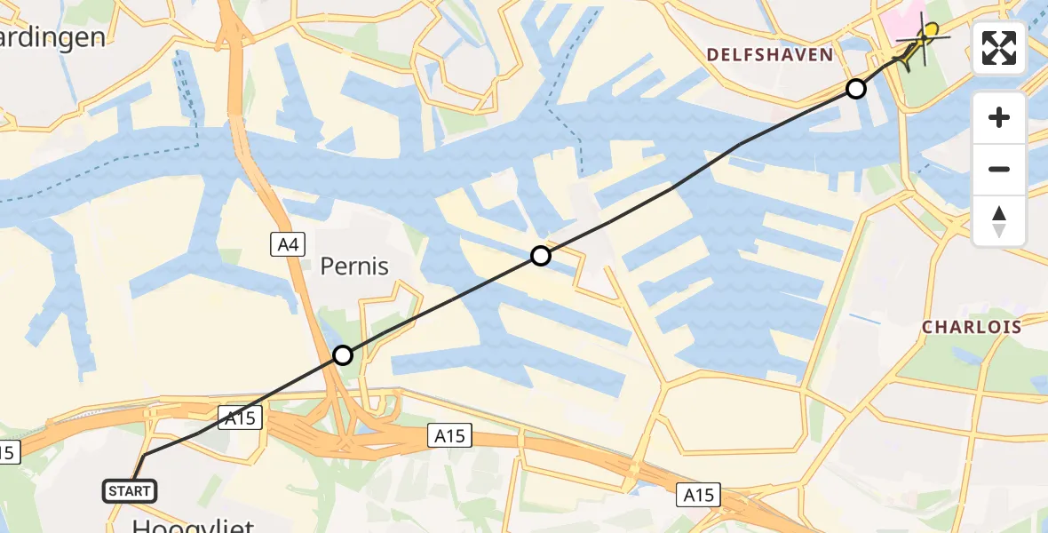 Routekaart van de vlucht: Lifeliner 1 naar Erasmus MC