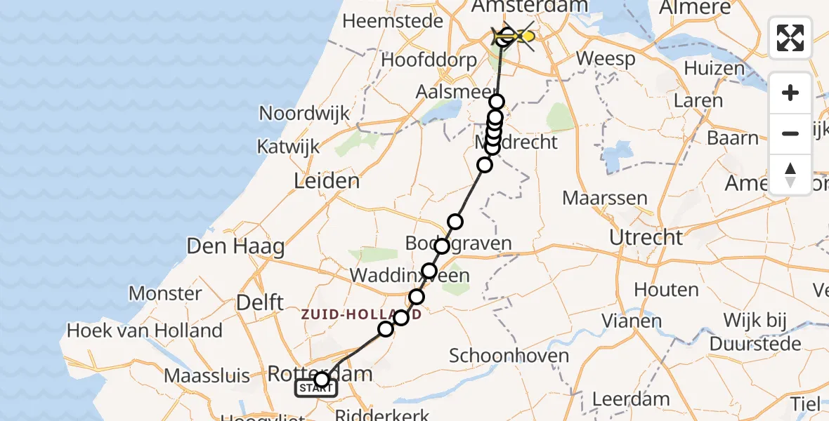 Routekaart van de vlucht: Lifeliner 1 naar VU Medisch Centrum Amsterdam