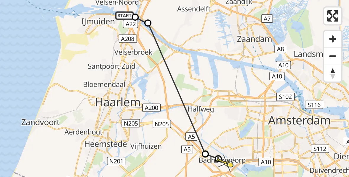 Routekaart van de vlucht: Politiehelikopter naar Badhoevedorp