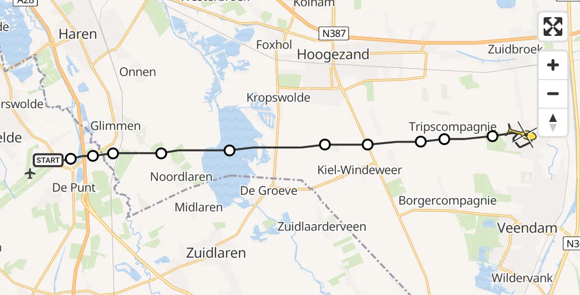 Routekaart van de vlucht: Lifeliner 4 naar Muntendam