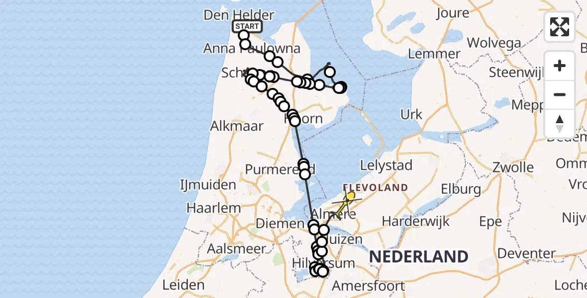 Routekaart van de vlucht: Politieheli naar Almere