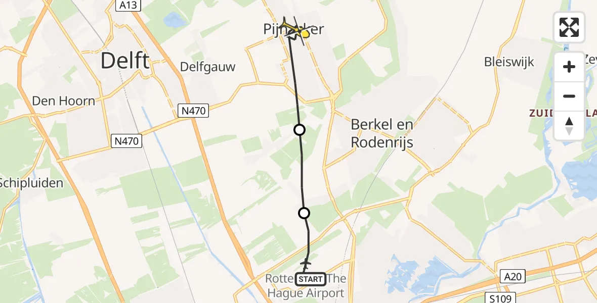 Routekaart van de vlucht: Lifeliner 2 naar Pijnacker