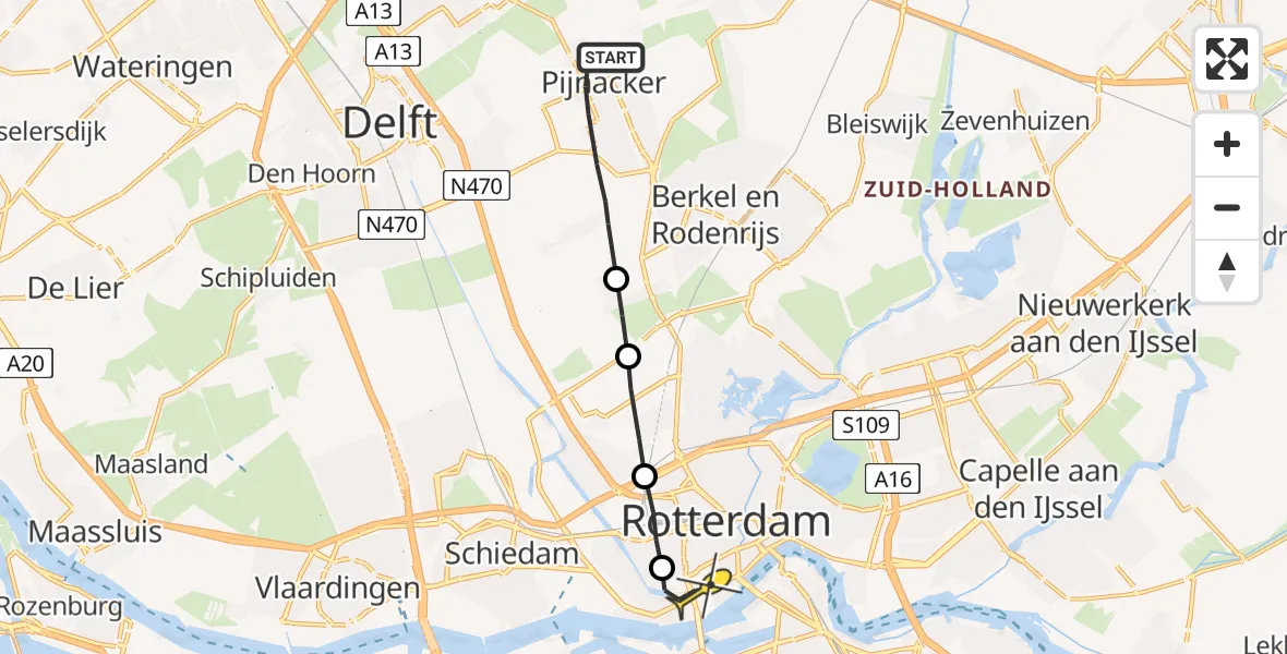 Routekaart van de vlucht: Lifeliner 2 naar Erasmus MC