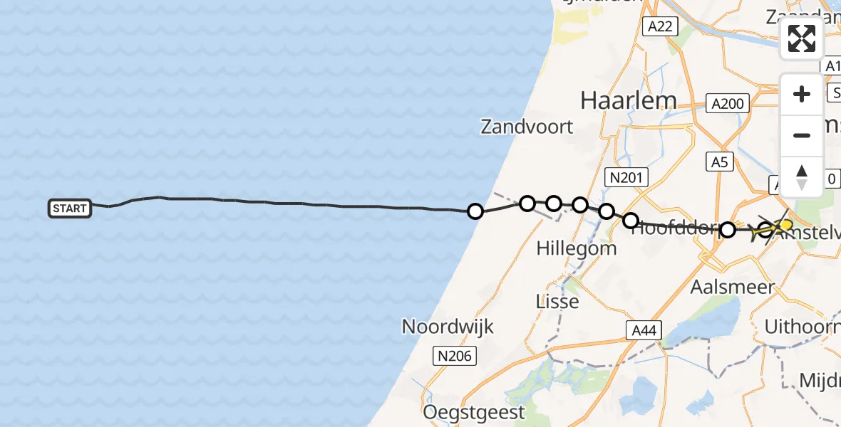 Routekaart van de vlucht: Politieheli naar Schiphol