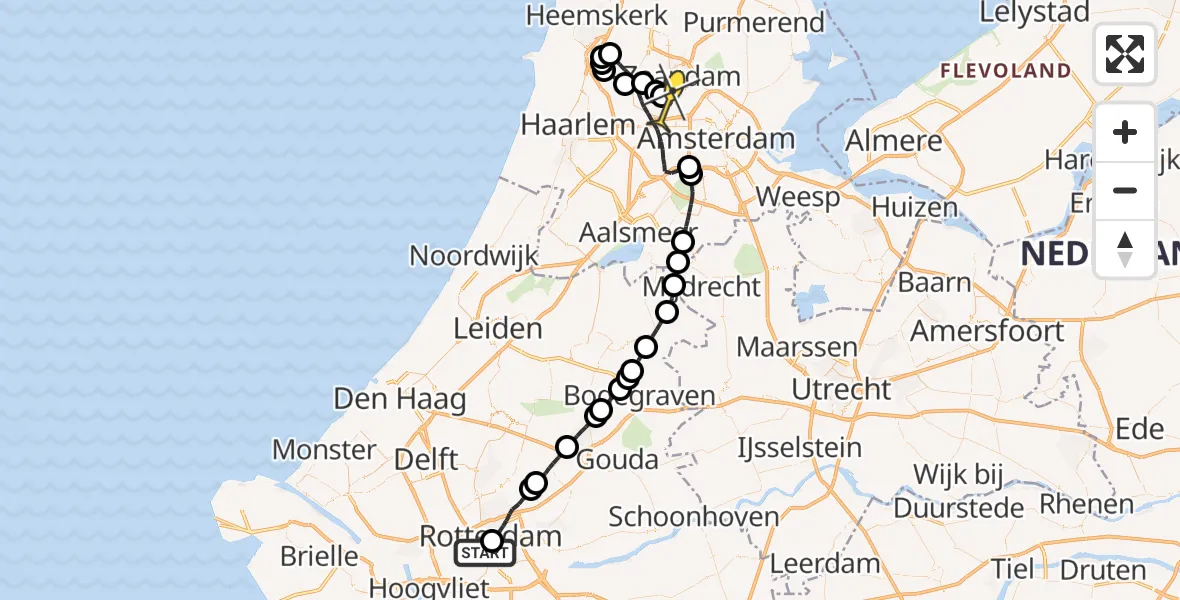 Routekaart van de vlucht: Lifeliner 1 naar Amsterdam Heliport