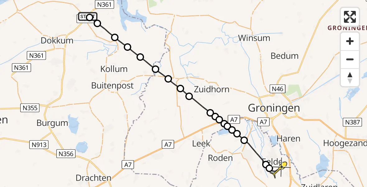 Routekaart van de vlucht: Lifeliner 4 naar Groningen Airport Eelde