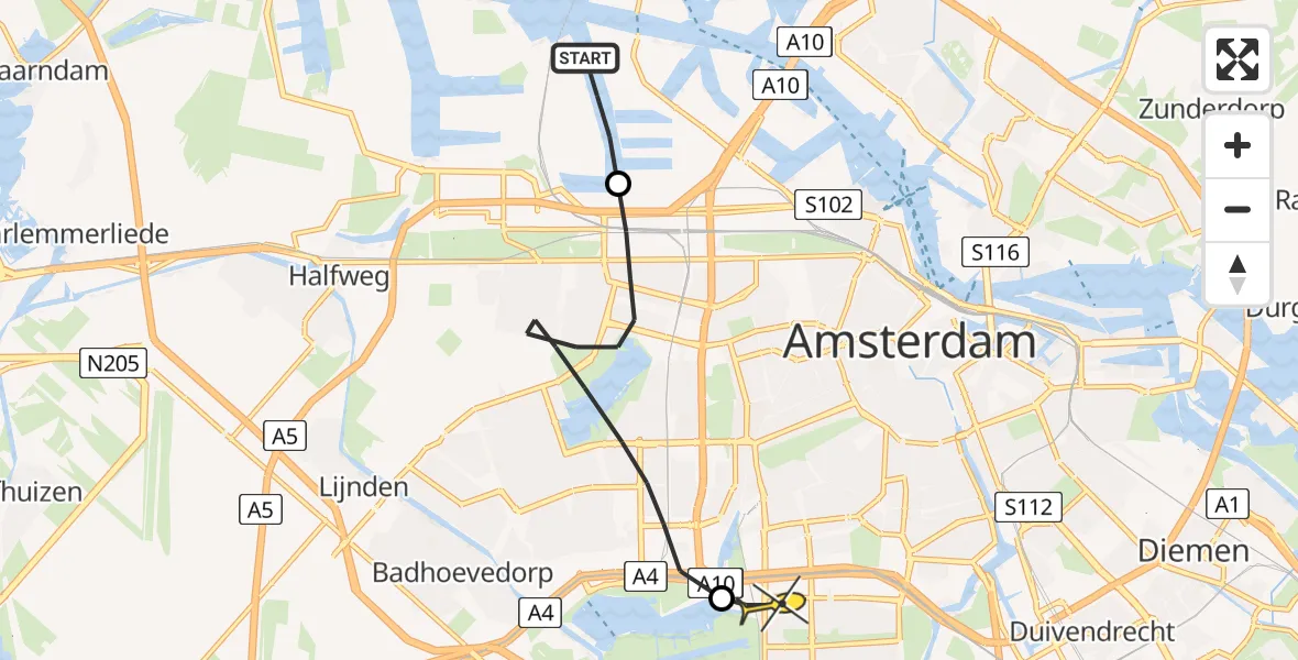 Routekaart van de vlucht: Lifeliner 1 naar VU Medisch Centrum Amsterdam