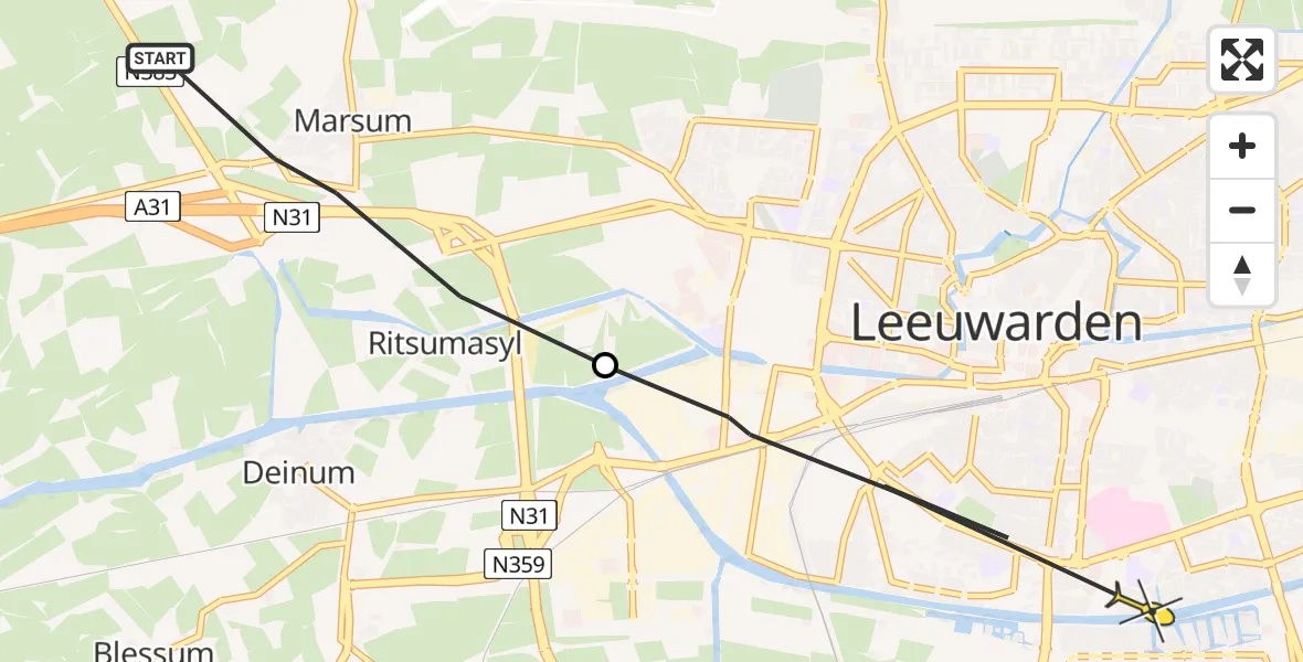 Routekaart van de vlucht: Ambulanceheli naar Leeuwarden