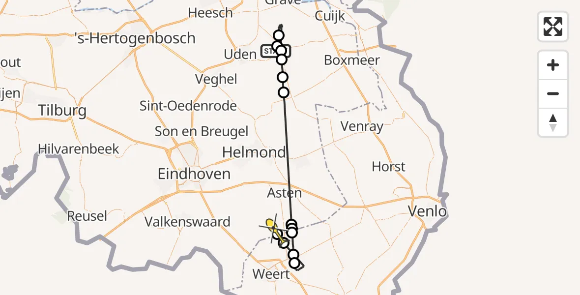 Routekaart van de vlucht: Politieheli naar Someren