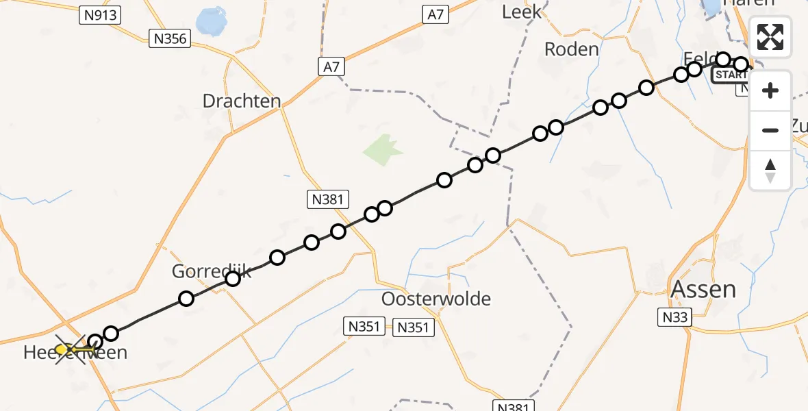 Routekaart van de vlucht: Lifeliner 4 naar Heerenveen