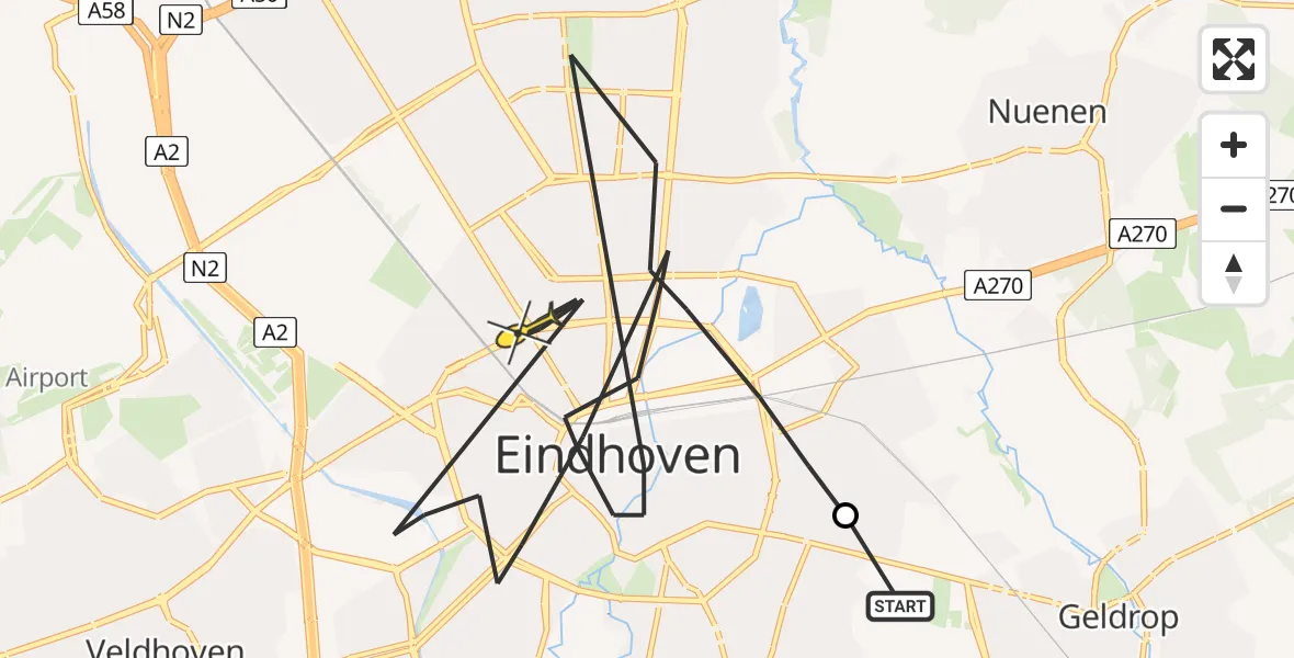 Routekaart van de vlucht: Politieheli naar Eindhoven