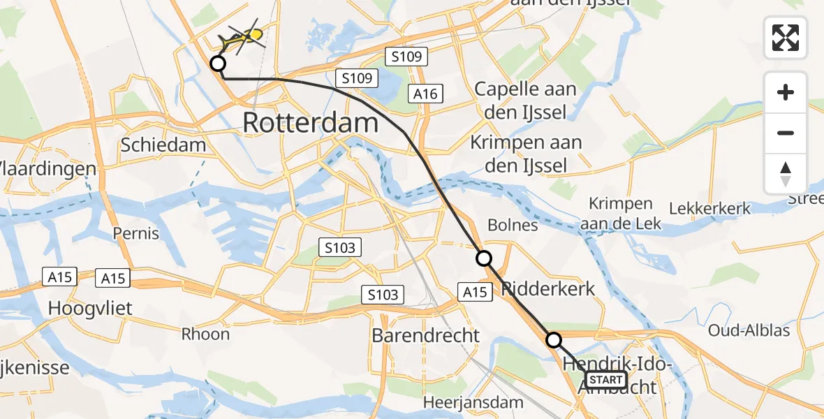 Routekaart van de vlucht: Lifeliner 2 naar Rotterdam The Hague Airport