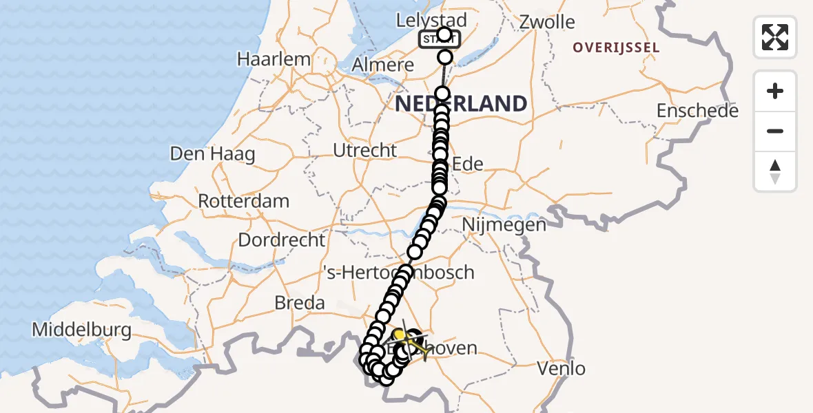 Routekaart van de vlucht: Politieheli naar Eindhoven Airport